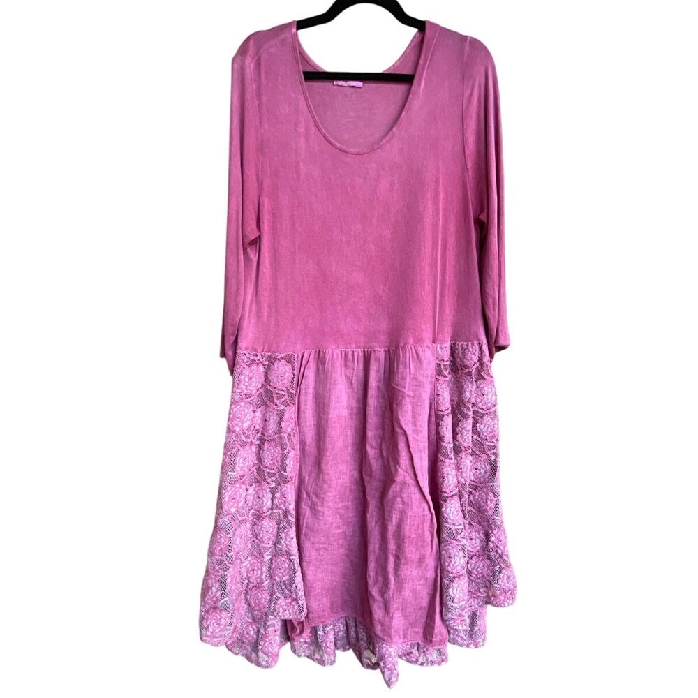 Women’s Pink Midi Dress with Lace Panel